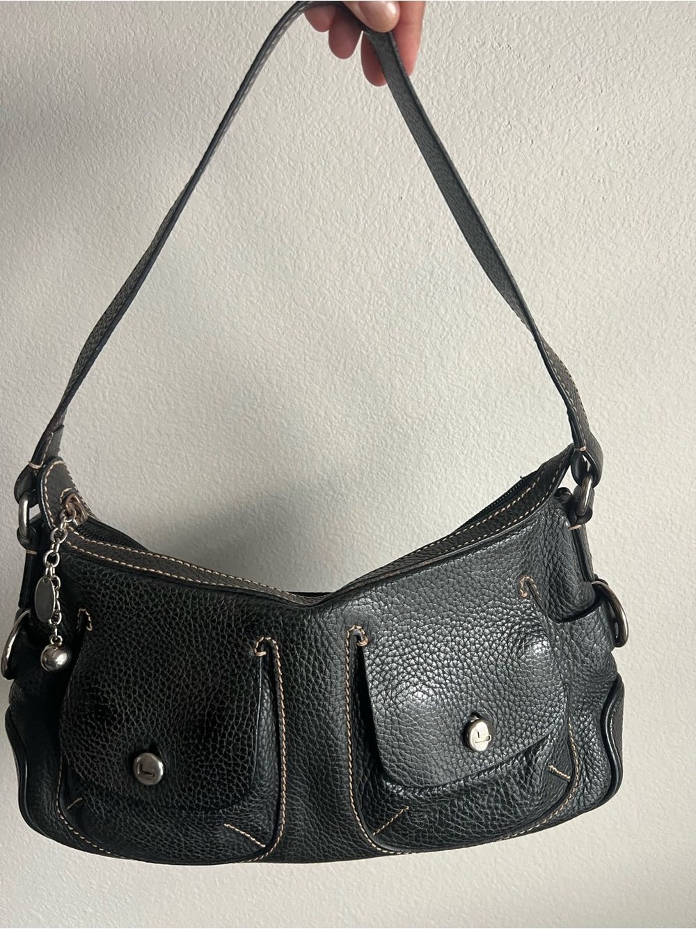 Vintage LANCEL Classic Black Pebbled Leather Shoulder Bag GUC